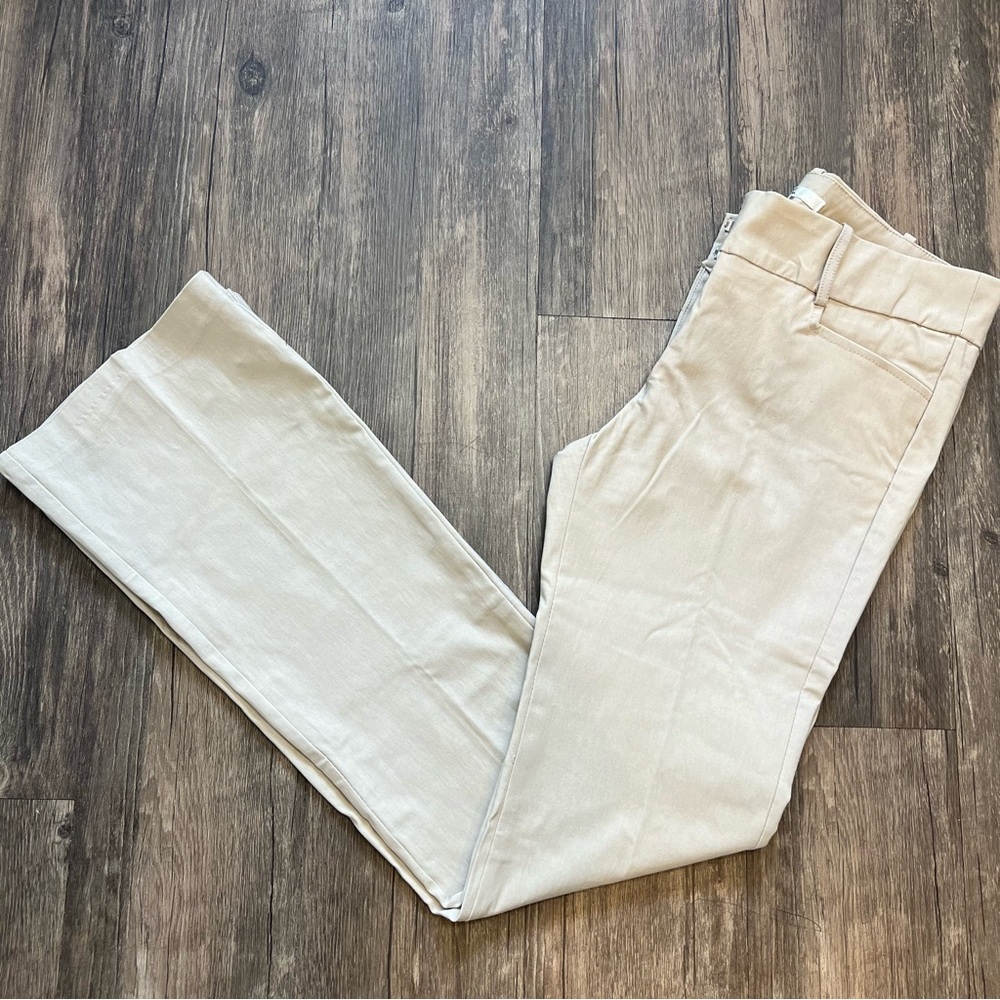 E.T.C Women's Beige Flat Front Straight Leg Mid Rise Pants Trousers Size M